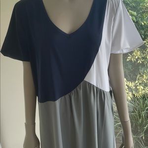 - Misslook Long Grey Dress with Navy and White L